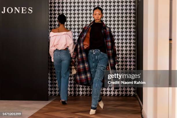 Model showcases designs by Isabel Marant Etoile on the David Jones AW23 Runway as part of Melbourne Fashion Festival on March 04, 2023 in Melbourne,...