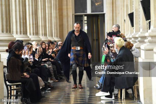 Fashion designer Andreas Kronthaler walks the runway during the Vivienne Westwood Womenswear Fall Winter 2023-2024 show as part of Paris Fashion Week...