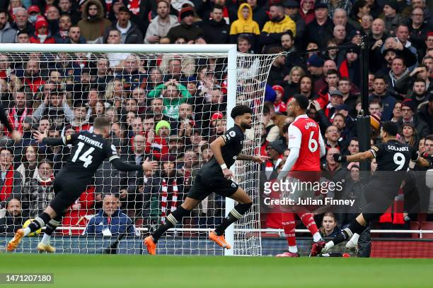Philip Billing of AFC Bournemouth celebrates after scoring the team's first goal during the Premier League match between Arsenal FC and AFC...