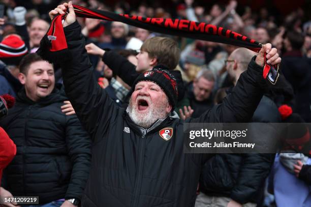 Bournemouth fans react during the Premier League match between Arsenal FC and AFC Bournemouth at Emirates Stadium on March 04, 2023 in London,...