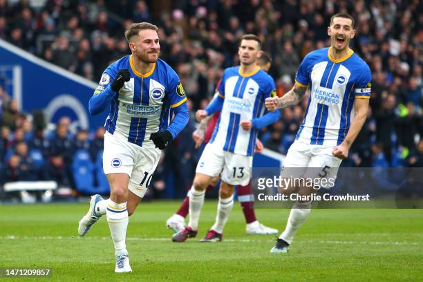 Alexis Mac Allister of Brighton & Hove Albion celebrates after scoring the team's first goal during the Premier League match between Brighton & Hove...