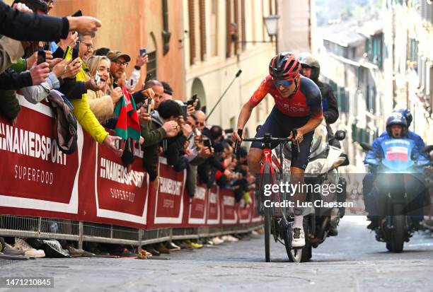 Thomas Pidcock of The United Kingdom and Team INEOS Grenadiers competes in the breakaway to win the Eroica - 17th Strade Bianche 2023, Men's Elite a...