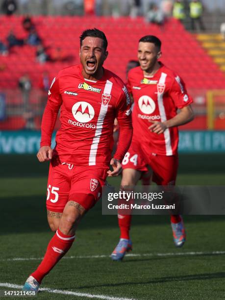 Armando Izzo of AC Monza celebrates after scoring the team's first goal during the Serie A match between AC Monza and Empoli FC at Stadio Brianteo on...