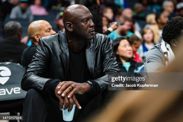 Charlotte Hornets owner Michael Jordan looks on during their game against the Orlando Magic at Spectrum Center on March 03, 2023 in Charlotte, North...