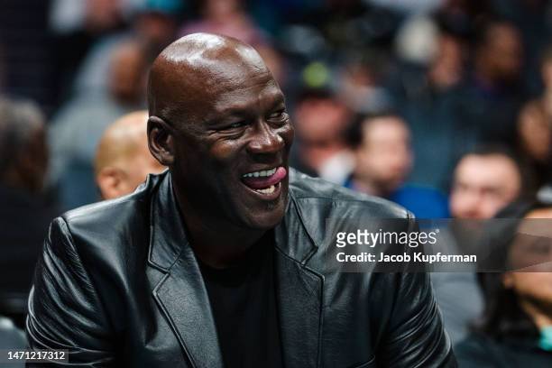 Charlotte Hornets owner Michael Jordan looks on during their game against the Orlando Magic at Spectrum Center on March 03, 2023 in Charlotte, North...