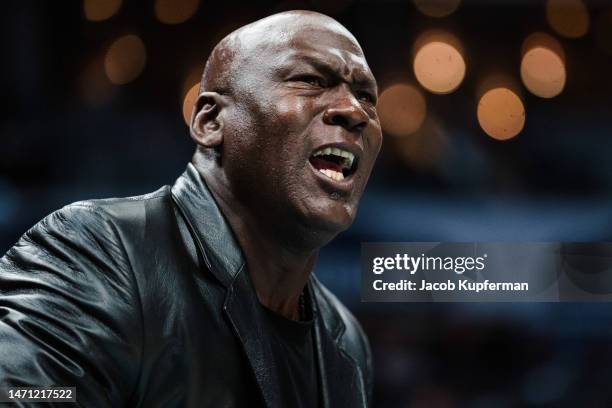 Charlotte Hornets owner Michael Jordan looks on during their game against the Orlando Magic at Spectrum Center on March 03, 2023 in Charlotte, North...