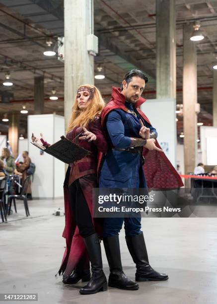Two people dressed as superheroes during the celebration of the third edition of the Salon del Comic de Valencia, on March 4 in Valencia, Valencian...
