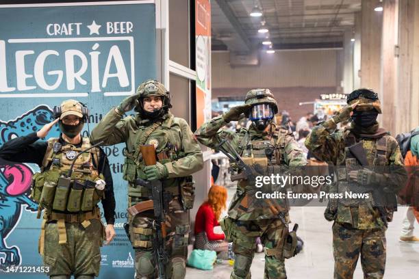 Several people disguised as soldiers participate in the celebration of the third edition of the Salon del Comic de Valencia, on March 4 in Valencia,...