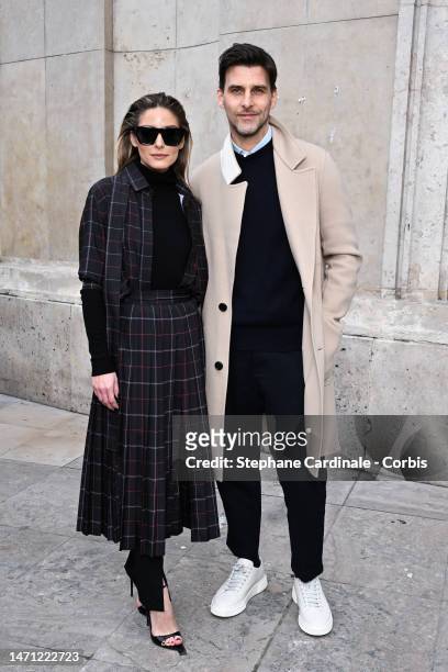 Olivia Palermo and Johannes Huebl attend the Elie Saab Womenswear Fall Winter 2023-2024 show as part of Paris Fashion Week on March 04, 2023 in...
