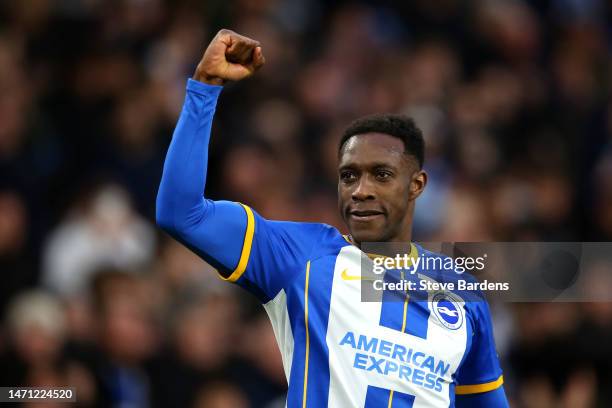 Danny Welbeck of Brighton & Hove Albion celebrates after scoring the team's fourth goal during the Premier League match between Brighton & Hove...