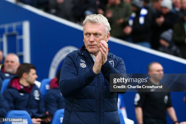 West Ham manager David Moyes during the Premier League match between Brighton & Hove Albion and West Ham United at American Express Community Stadium...