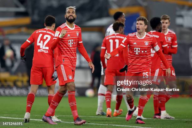 Eric Maxim Choupo-Moting of FC Bayern Munich celebrates after scoring the team's second goal during the Bundesliga match between VfB Stuttgart and FC...