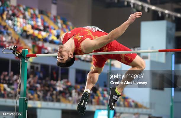 Jorge Urena of Spain competes during the Men's High Jump Heptathlon during Day 2 of the European Athletics Indoor Championships at the Atakoy Arena...