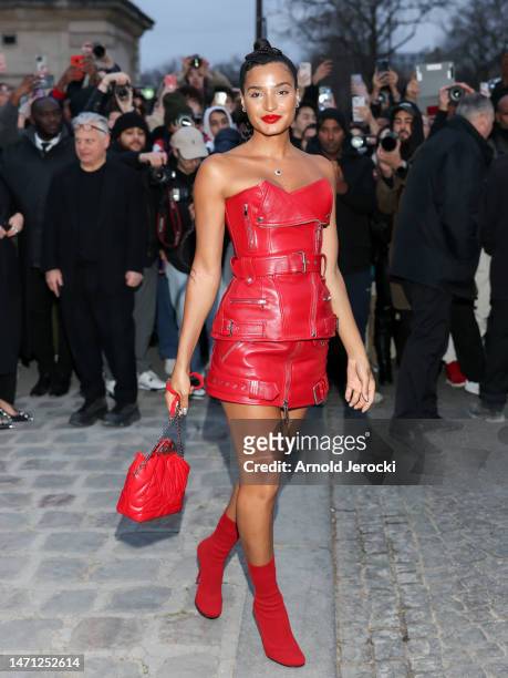 Indya Moore attends the Alexander McQueen Womenswear Fall Winter 2023-2024 show as part of Paris Fashion Week on March 04, 2023 in Paris, France.