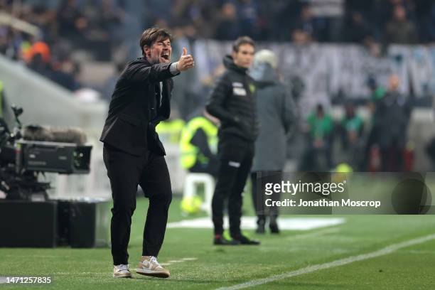 Andrea Sottil Head coach of Udinese Calcio reacts during the Serie A match between Atalanta BC and Udinese Calcio at Gewiss Stadium on March 04, 2023...