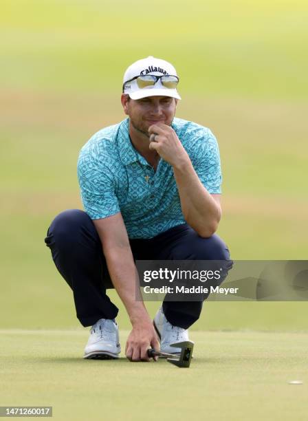 Chris Stroud of the United States lines up a putt on the 7th hole during the third round of the Puerto Rico Open at Grand Reserve Golf Club on March...