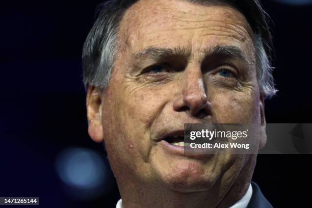 Former President of Brazil Jair Bolsonaro speaks during the annual Conservative Political Action Conference at Gaylord National Resort & Convention...