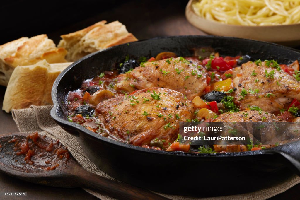 Pasta Chicken Cacciatore In A Dutch Oven Braised Chicken