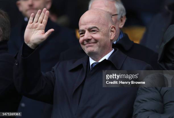President Gianni Infantino attends during the Sky Bet Championship match between Millwall and Norwich City at The Den on March 4, 2023 in London,...