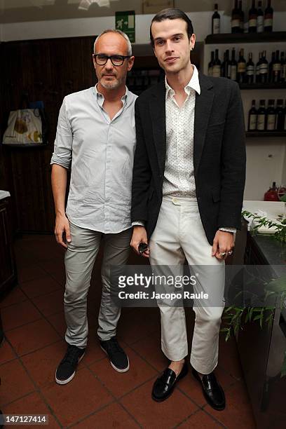 Giacomo Nicolodi and Ivan Olita attend Officiel Hommes Paris Dinner on June 25, 2012 in Milan, Italy.