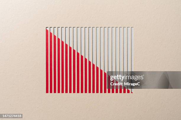 descending red bar chart moving down paper cut craft - red slip stock pictures, royalty-free photos & images