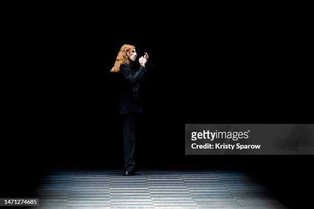 Creative Director Ludovic de Saint Sernin acknowledges the audience during the Ann Demeulemeester Womenswear Fall Winter 2023-2024 show as part of...