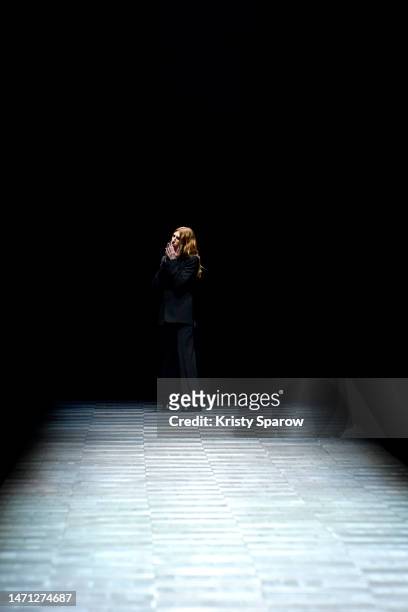 Creative Director Ludovic de Saint Sernin acknowledges the audience during the Ann Demeulemeester Womenswear Fall Winter 2023-2024 show as part of...