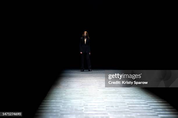 Creative Director Ludovic de Saint Sernin acknowledges the audience during the Ann Demeulemeester Womenswear Fall Winter 2023-2024 show as part of...