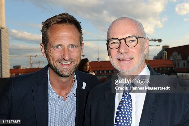 Marcus Ammon and Executive Vice President of Sky Gary Davey attend 'The Newsroom' Sky go premiere at the Hotel Bayerischer Hof on June 25, 2012 in...