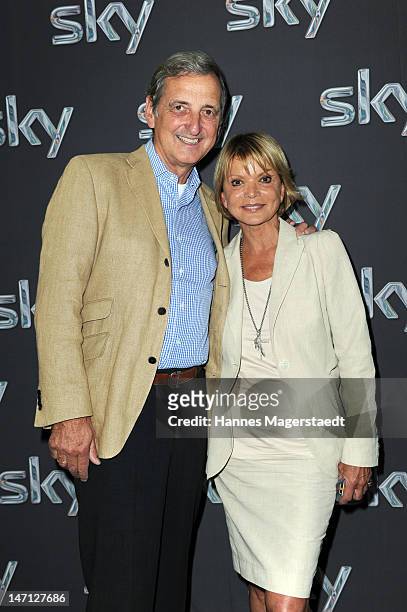 Actress Uschi Glas and her husband Dieter Hermann attend 'The Newsroom' Sky go premiere at the Hotel Bayerischer Hof on June 25, 2012 in Munich,...