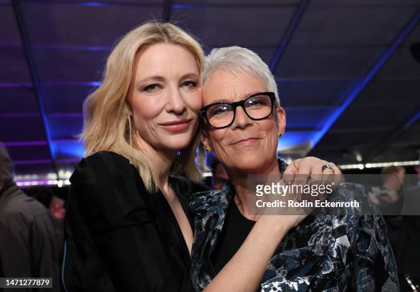 Cate Blanchett and Jamie Lee Curtis attend the 2023 Film Independent Spirit Awards on March 04, 2023 in Santa Monica, California.