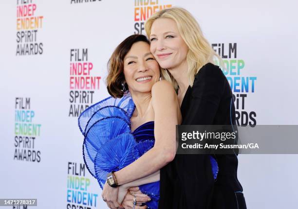 Michelle Yeoh and Cate Blanchett attend the 2023 Film Independent Spirit Awards on March 04, 2023 in Santa Monica, California.
