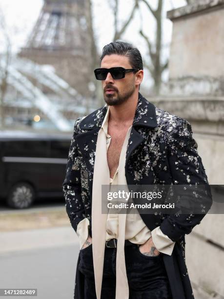 Michele Morrone attends the Elie Saab Womenswear Fall Winter 2023-2024 show as part of Paris Fashion Week on March 04, 2023 in Paris, France.