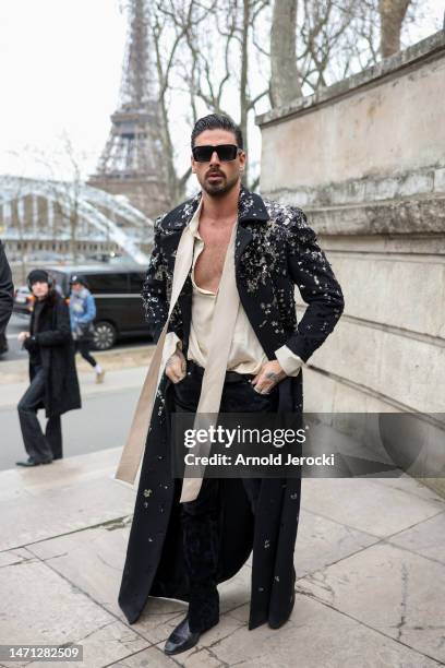 Michele Morrone attends the Elie Saab Womenswear Fall Winter 2023-2024 show as part of Paris Fashion Week on March 04, 2023 in Paris, France.