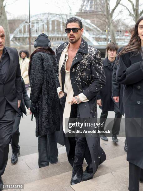 Michele Morrone attends the Elie Saab Womenswear Fall Winter 2023-2024 show as part of Paris Fashion Week on March 04, 2023 in Paris, France.