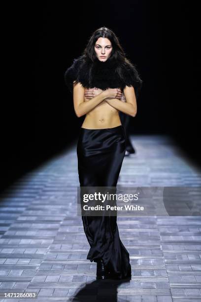 Vittoria Ceretti walks the runway during the Ann Demeulemeester Womenswear Fall Winter 2023-2024 show as part of Paris Fashion Week on March 04, 2023...