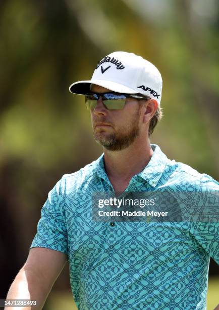 Chris Stroud of the United States walks onto the green on the 7th hole during the third round of the Puerto Rico Open at Grand Reserve Golf Club on...