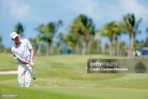 Carson Young of the United States hits his third shot on the 2nd hole during the third round of the Puerto Rico Open at Grand Reserve Golf Club on...