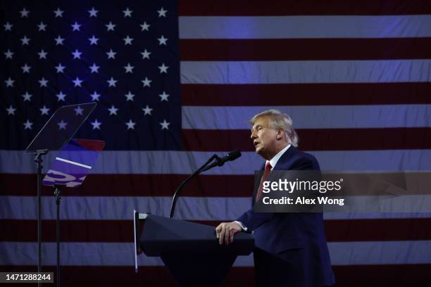 Former U.S. President Donald Trump addresses the annual Conservative Political Action Conference at Gaylord National Resort & Convention Center on...