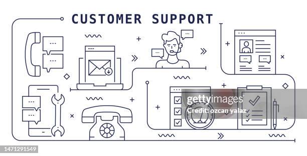customer support vector design. the design is editable and the color can be changed. vector set of creativity icons: assistance , it support , message , service , mobile phone , feedback - help desk background stock illustrations