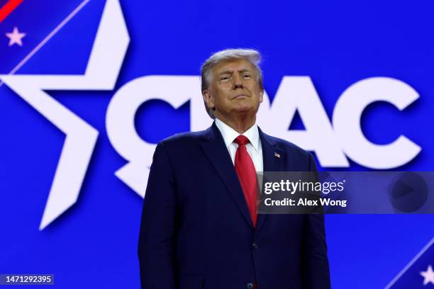 Former U.S. President Donald Trump arrives to address the annual Conservative Political Action Conference at Gaylord National Resort & Convention...