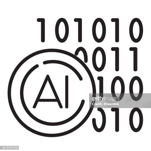artificial intelligence binary language thin line icon - editable stroke - digital transformation white background stock illustrations