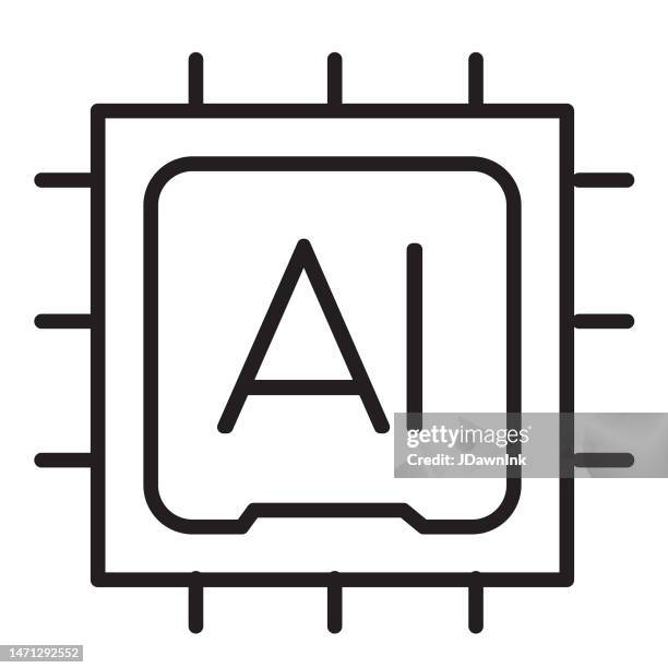 artificial intelligence computer chip with circuits thin line icon - editable stroke - digital transformation white background stock illustrations