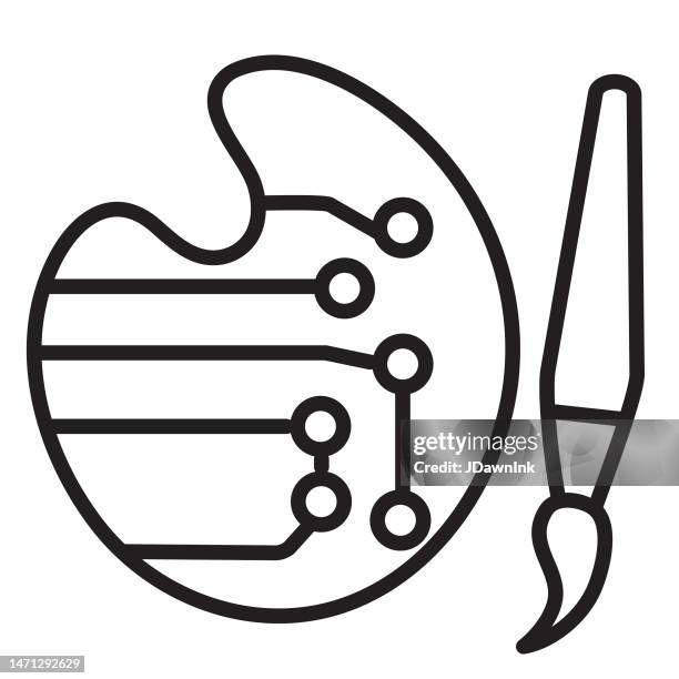 artificial intelligence paintbrush, artist's palette creativity concept thin line icon - editable stroke - digital transformation white background stock illustrations