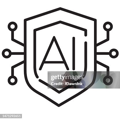 Artificial Intelligence shield with circuits thin line icon - editable stroke Artificial Intelligence shield with circuits thin line icon - editable stroke