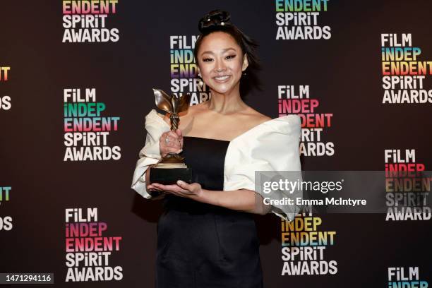 Stephanie Hsu winner of the Best Breakthrough Performance for "Everything Everywhere All at Once" poses in the press room during the 2023 Film...