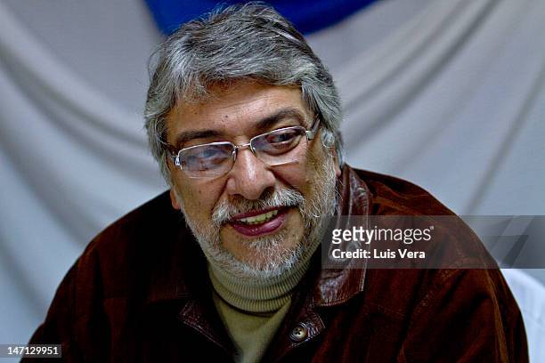 The former President of Paraguay Fernando Lugo attends a meeting of the Pais Solidario Party on June 25, 2012 in Asuncion, Paraguay.