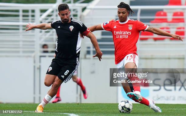 Cher Ndour of SL Benfica B with Andre Ceitil of UD Vilafranquense in action during the Liga 2 Sabseg match between SL Benfica B and UD Vilafranquense...
