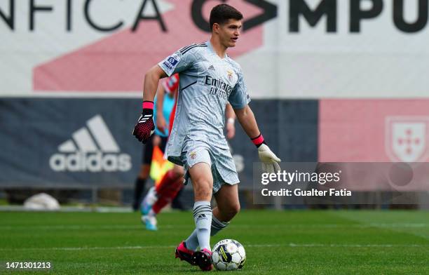 Andre Gomes of SL Benfica B in action during the Liga 2 Sabseg match between SL Benfica B and UD Vilafranquense at Benfica Campus on March 4, 2023 in...