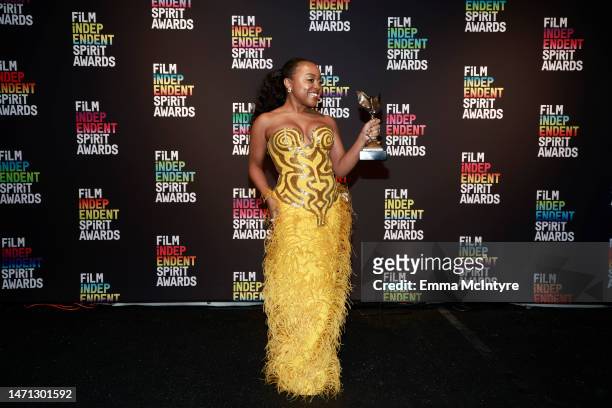 Quinta Brunson winner of the Best Lead Performance in a New Scripted Series award for “Abbott Elementary” poses in the press room during the 2023...